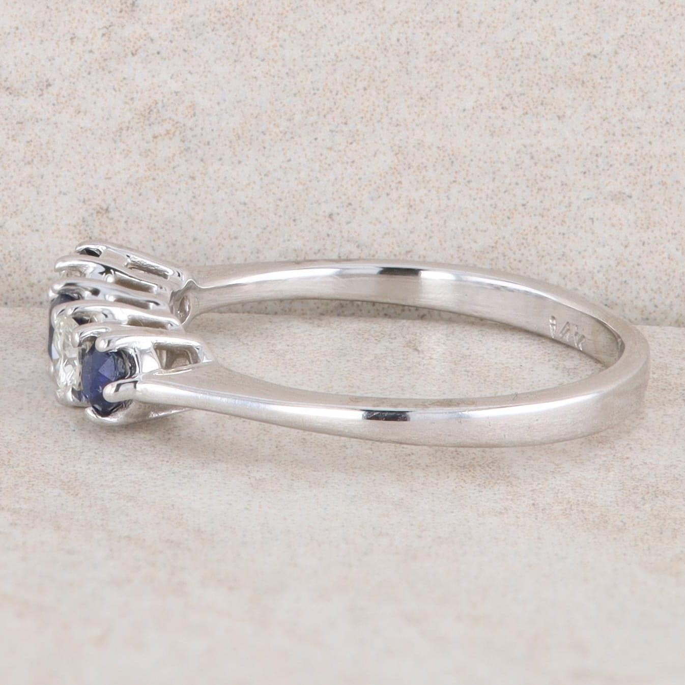 14k White Gold Sapphire and Diamond Five Stone Ring