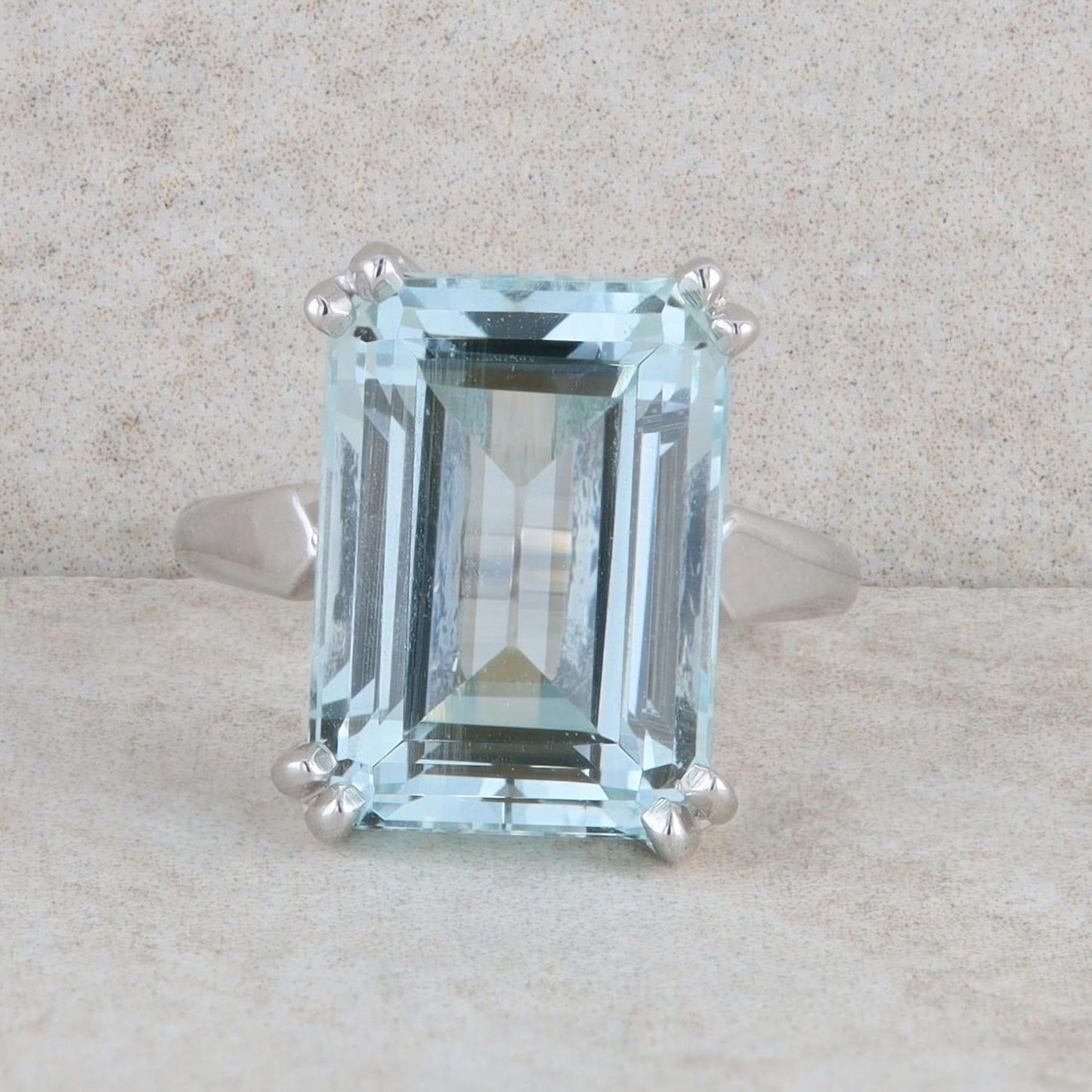 14k White Gold Emerald Cut Aquamarine Solitaire Ring