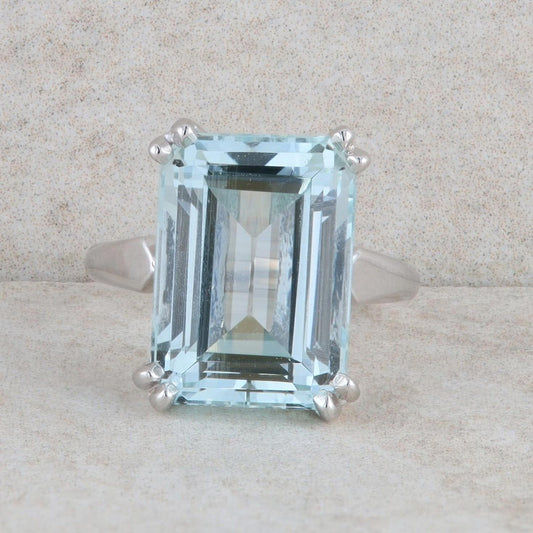 14k White Gold Emerald Cut Aquamarine Solitaire Ring