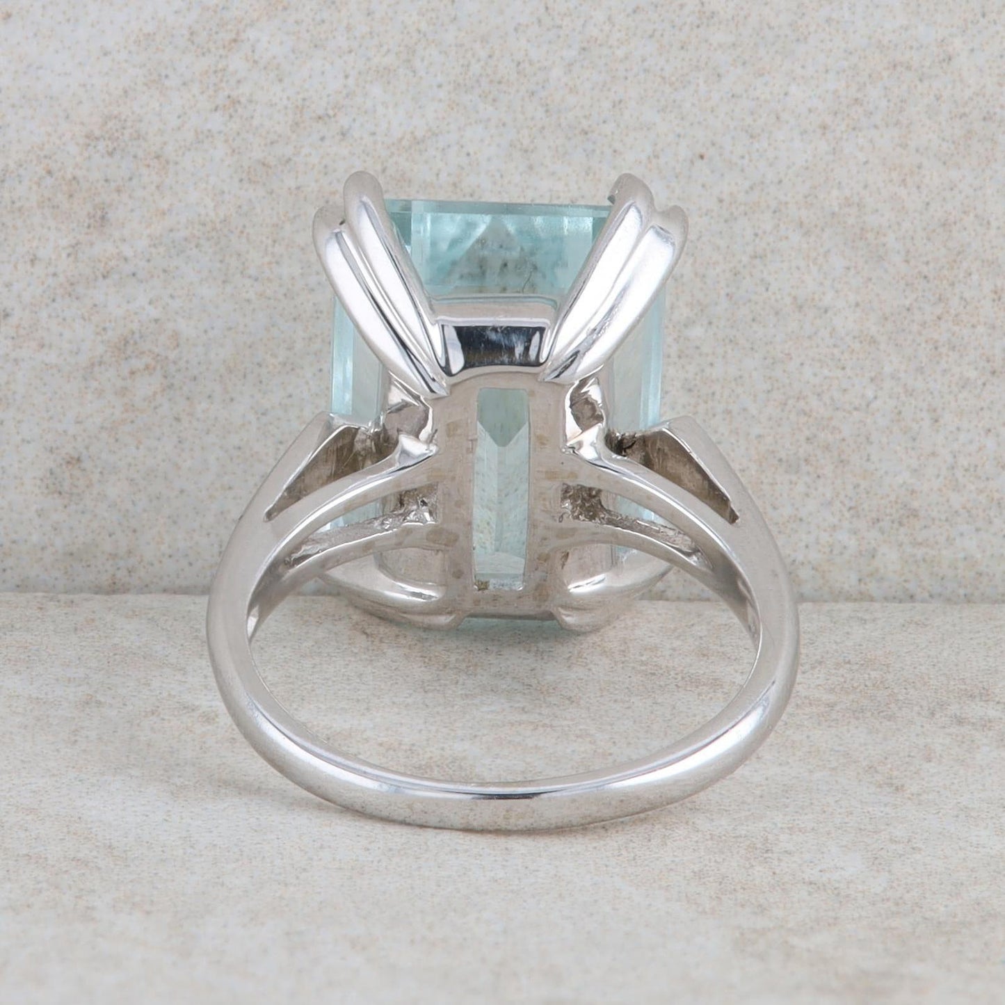 14k White Gold Emerald Cut Aquamarine Solitaire Ring