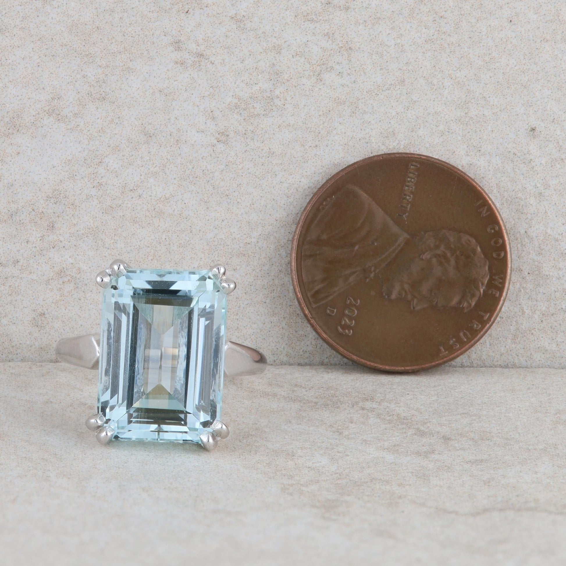 14k White Gold Emerald Cut Aquamarine Solitaire Ring