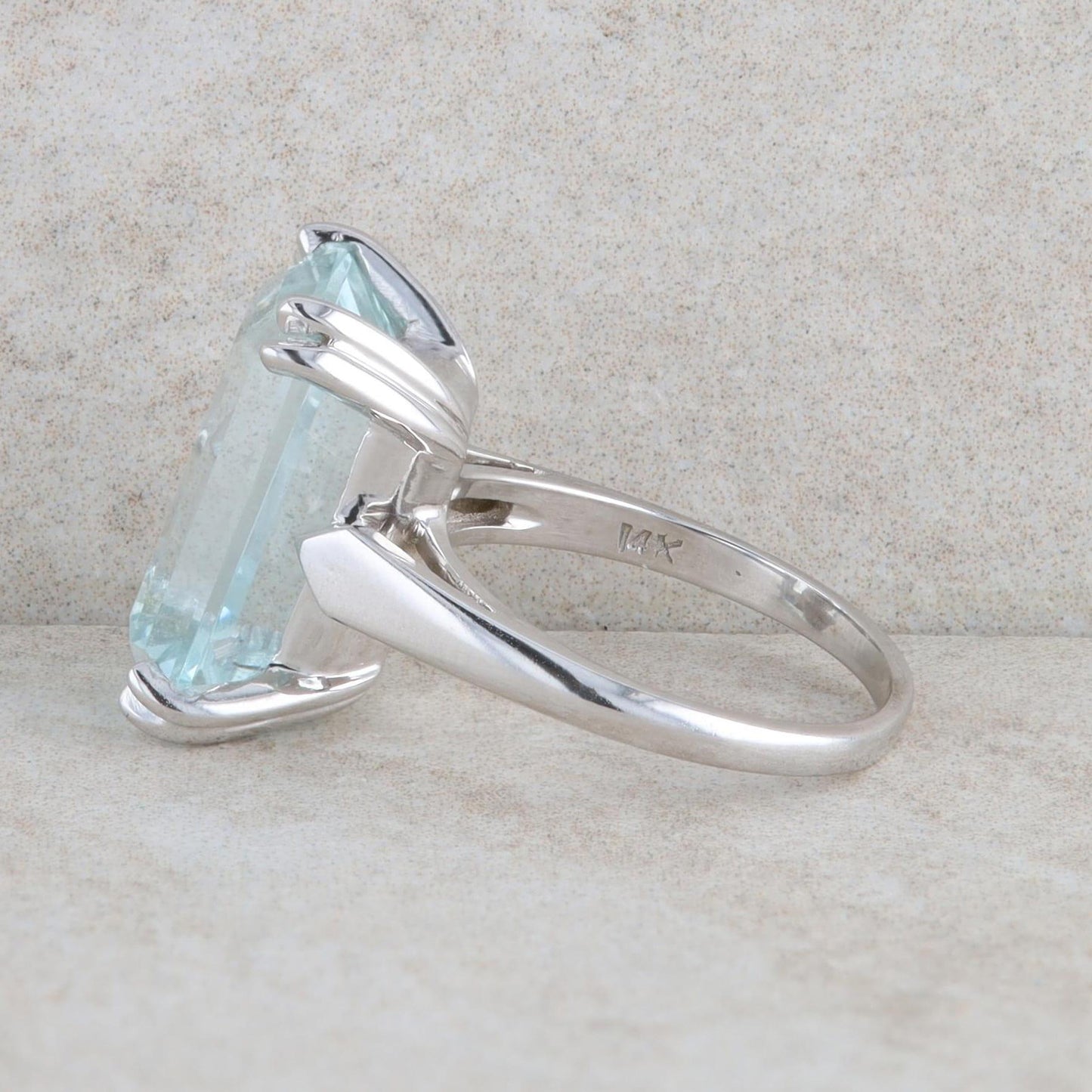 14k White Gold Emerald Cut Aquamarine Solitaire Ring