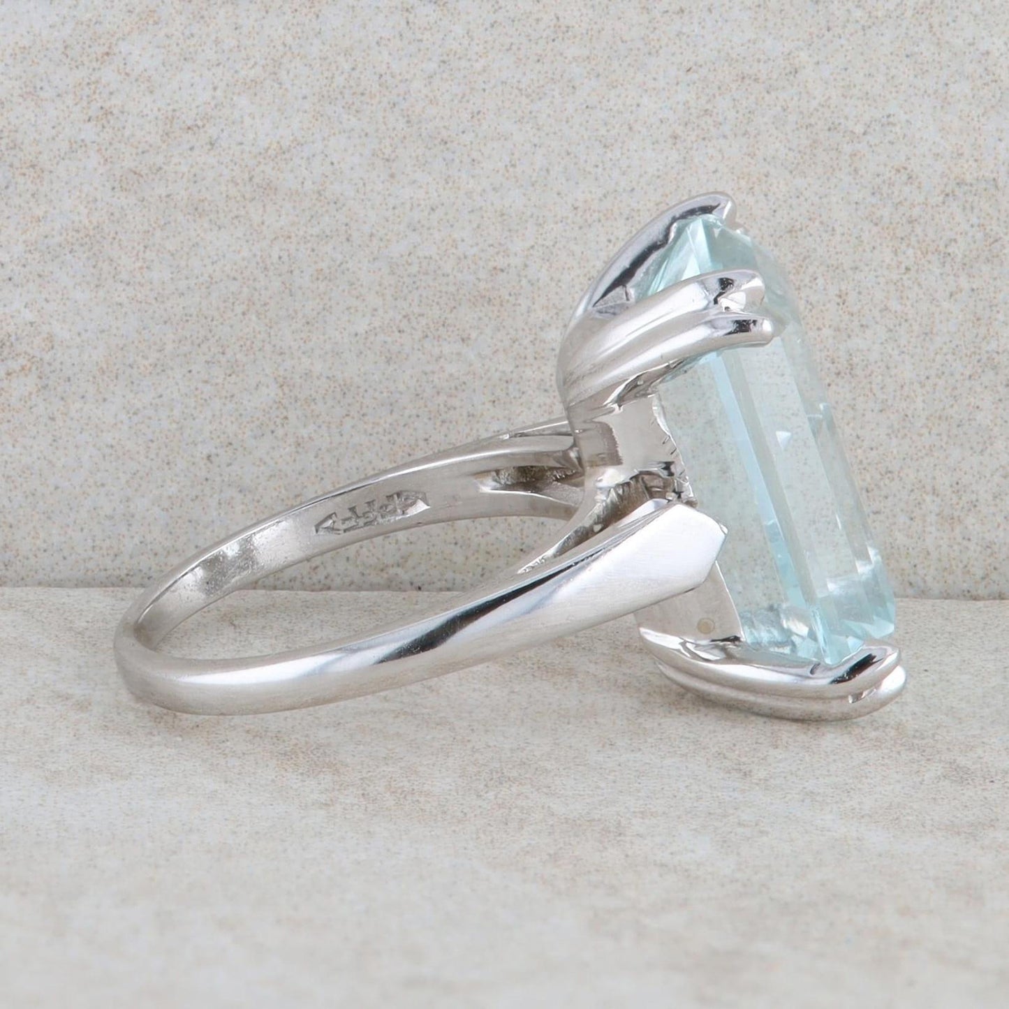 14k White Gold Emerald Cut Aquamarine Solitaire Ring