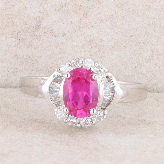 18k White Gold Diamond and Synthetic Oval Ruby Ring