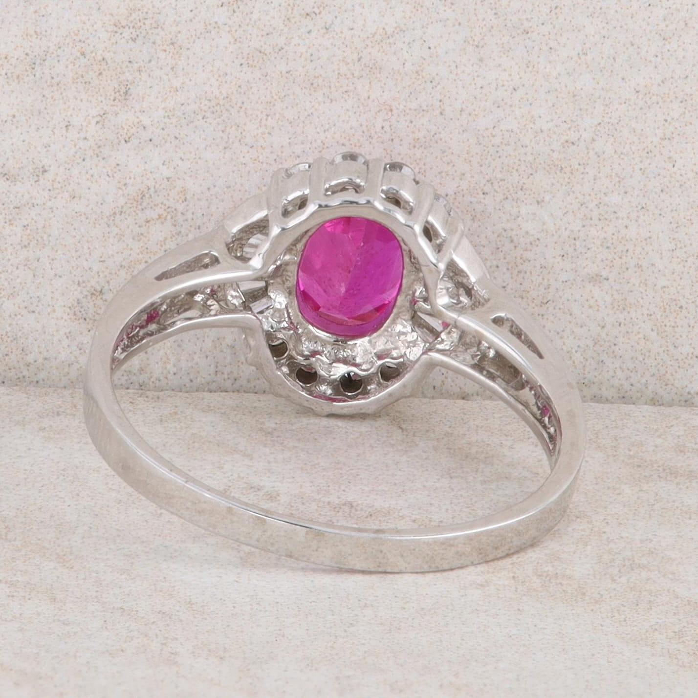 18k White Gold Diamond and Synthetic Oval Ruby Ring