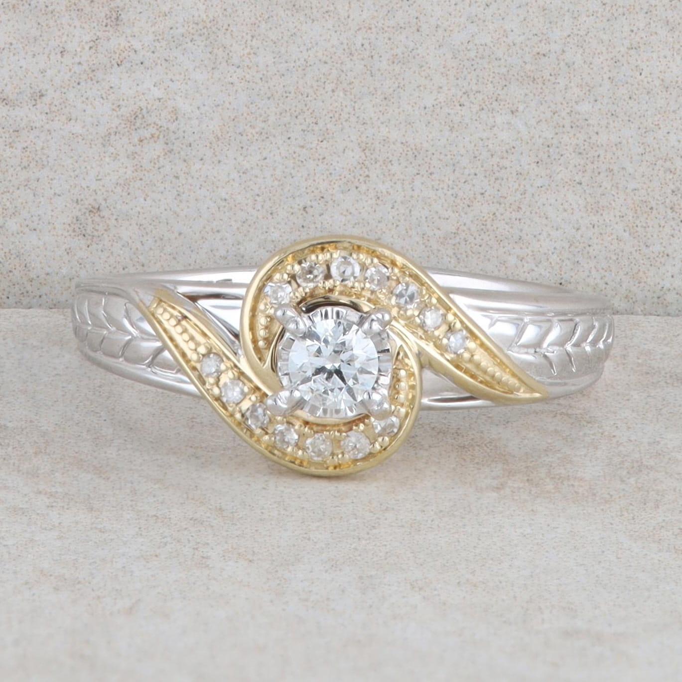 10k Yellow and White Gold Bypass Diamond Engagement Ring