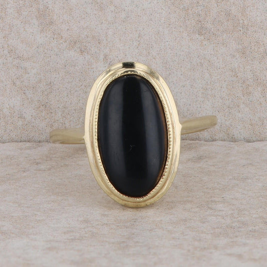 10k Yellow Gold Oval Onyx Cabochon Ring