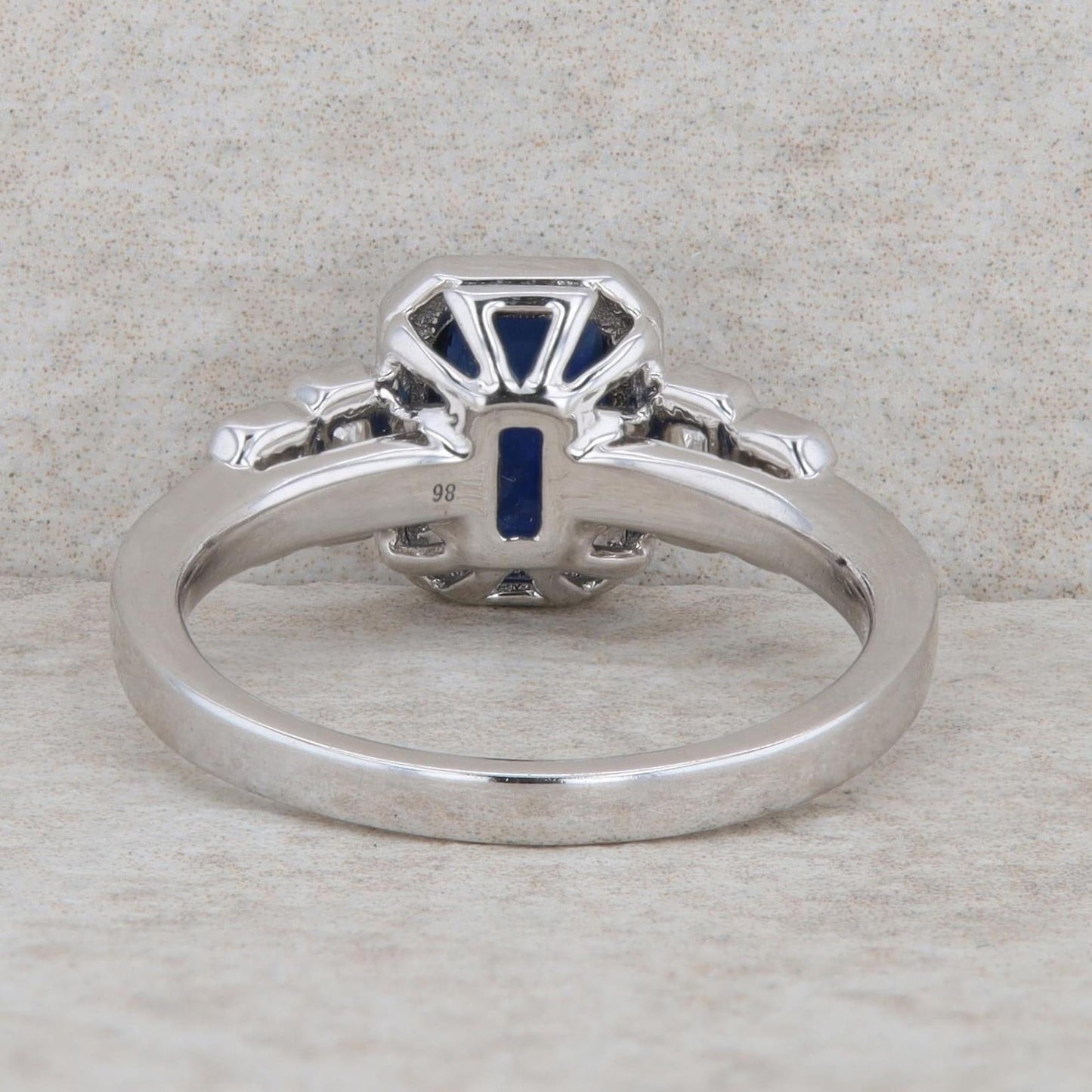 18k White Gold Sapphire Emerald Cut and Diamond Ring