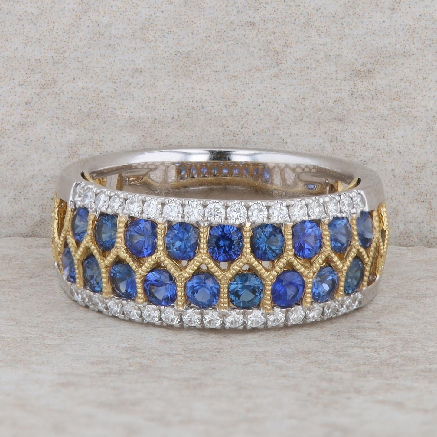 18k White and Yellow Gold Sapphire and Diamond Fashion Band