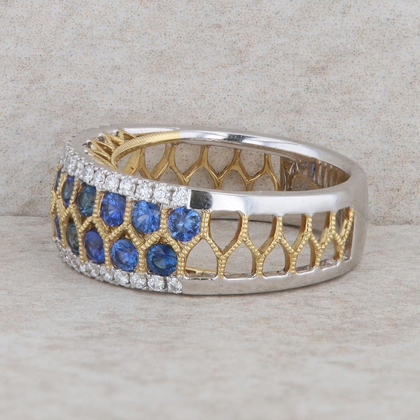 18k White and Yellow Gold Sapphire and Diamond Fashion Band