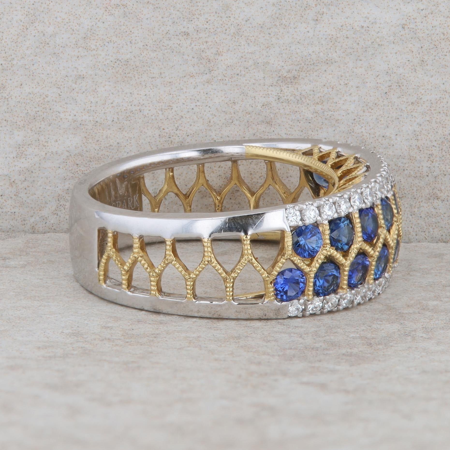 18k White and Yellow Gold Sapphire and Diamond Fashion Band