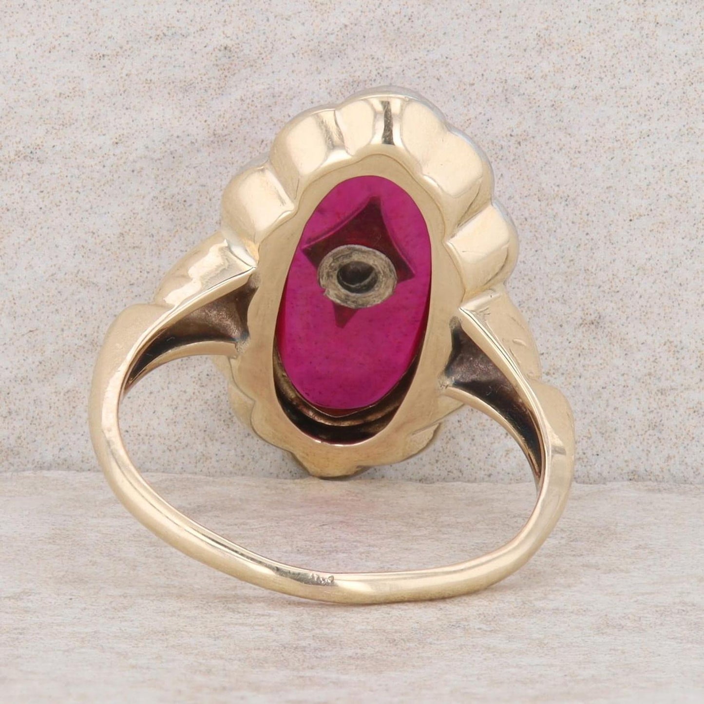 10k Two-Tone Gold Synthetic Ruby & Diamond Engraved Ring, Finger Size 6.75