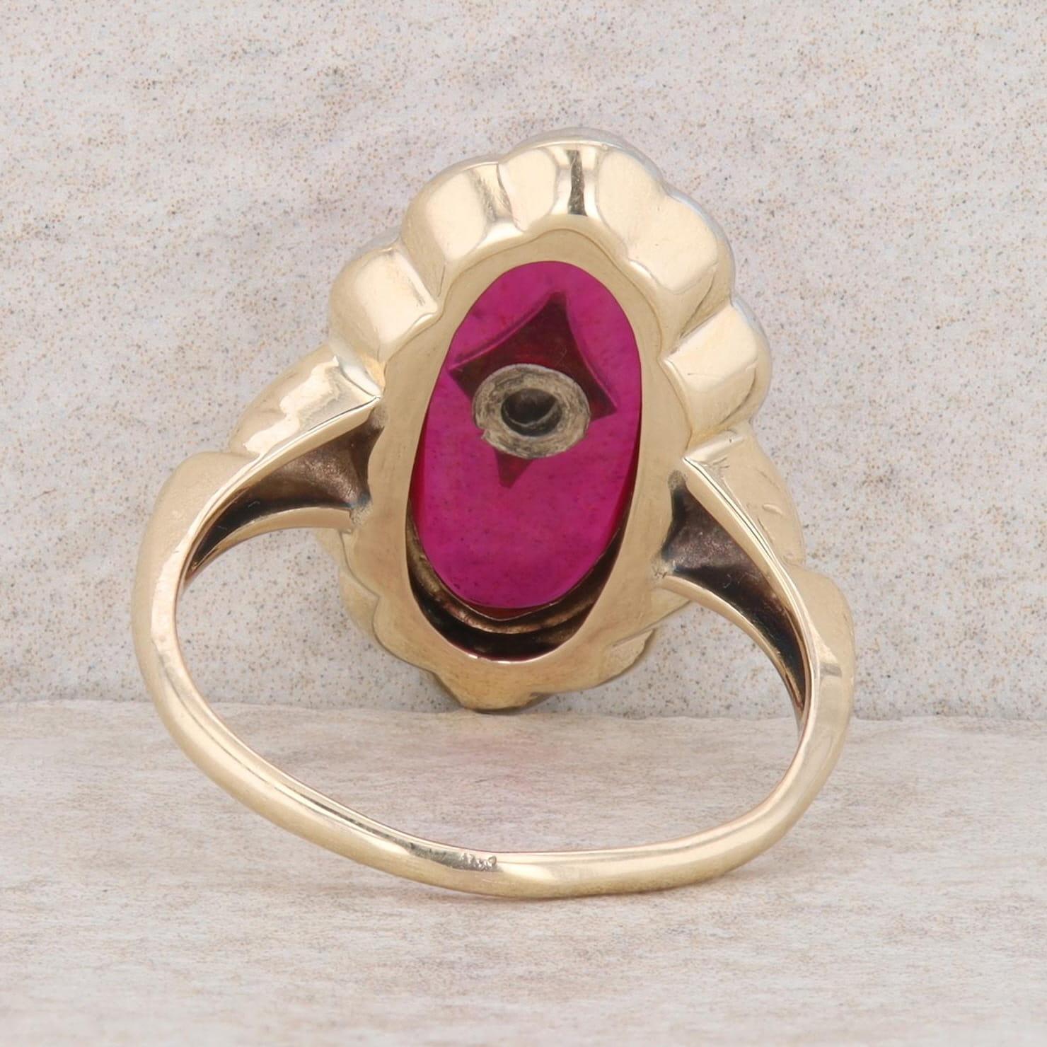 10k Two-Tone Gold Synthetic Ruby & Diamond Engraved Ring, Finger Size 6.75