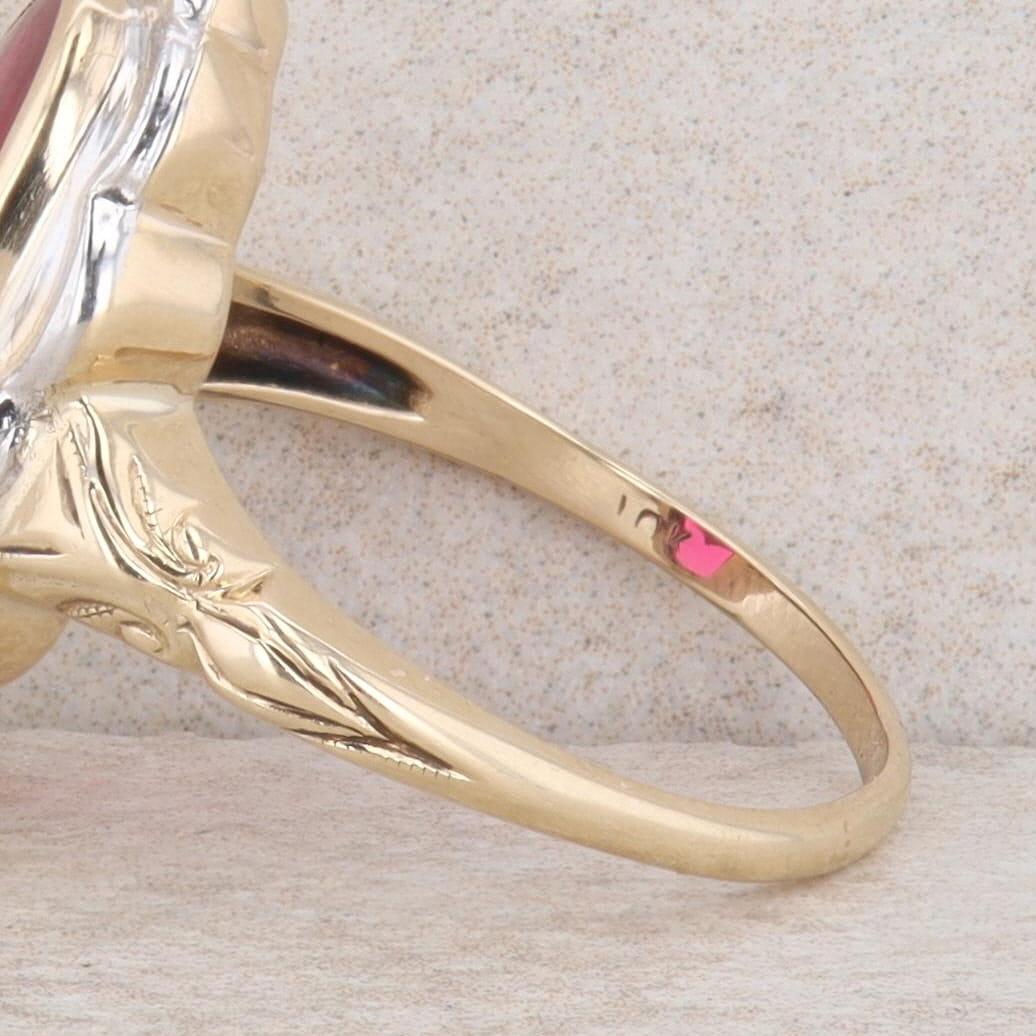 10k Two-Tone Gold Synthetic Ruby & Diamond Engraved Ring, Finger Size 6.75