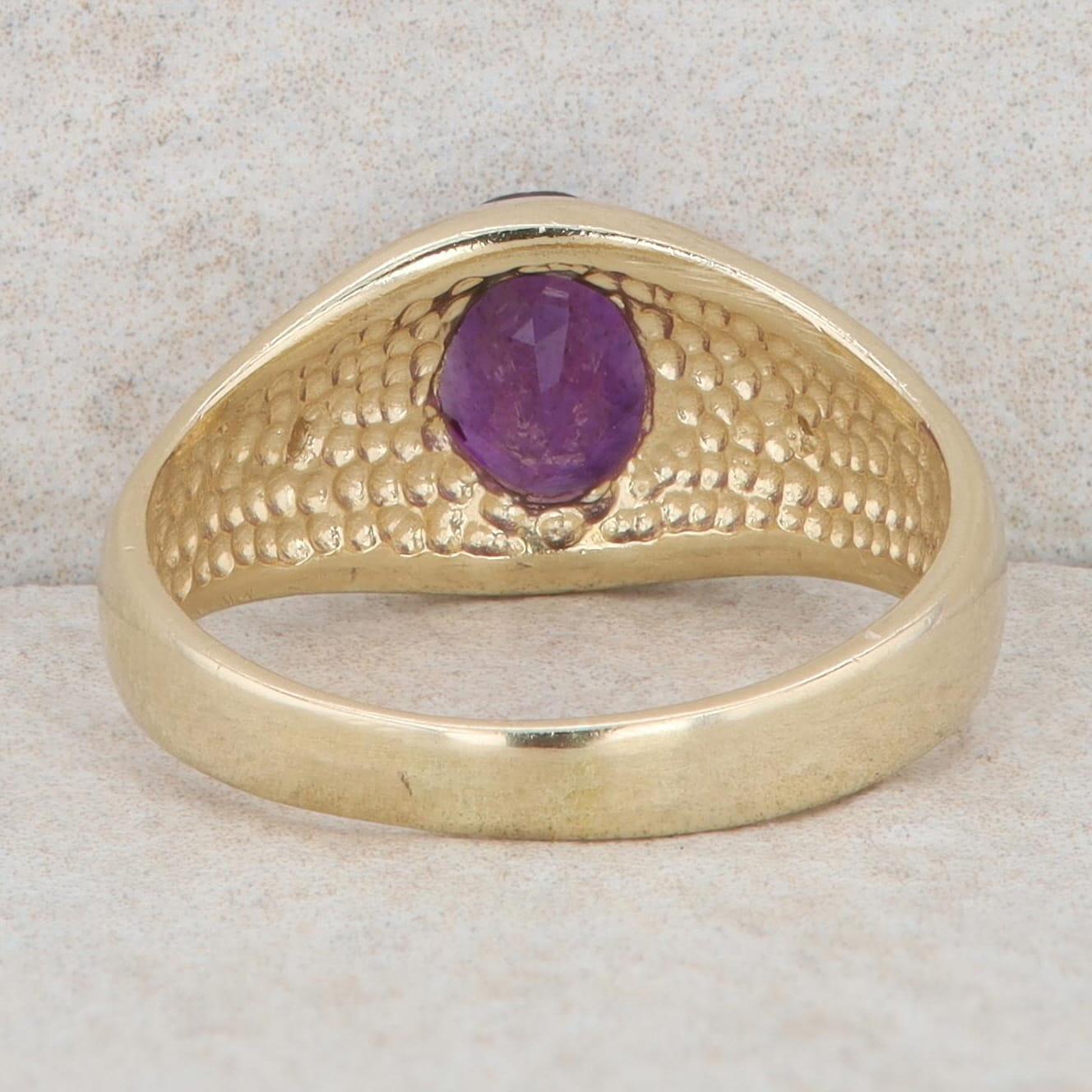 14k Yellow Gold Oval Amethyst & Diamond Wide Ring