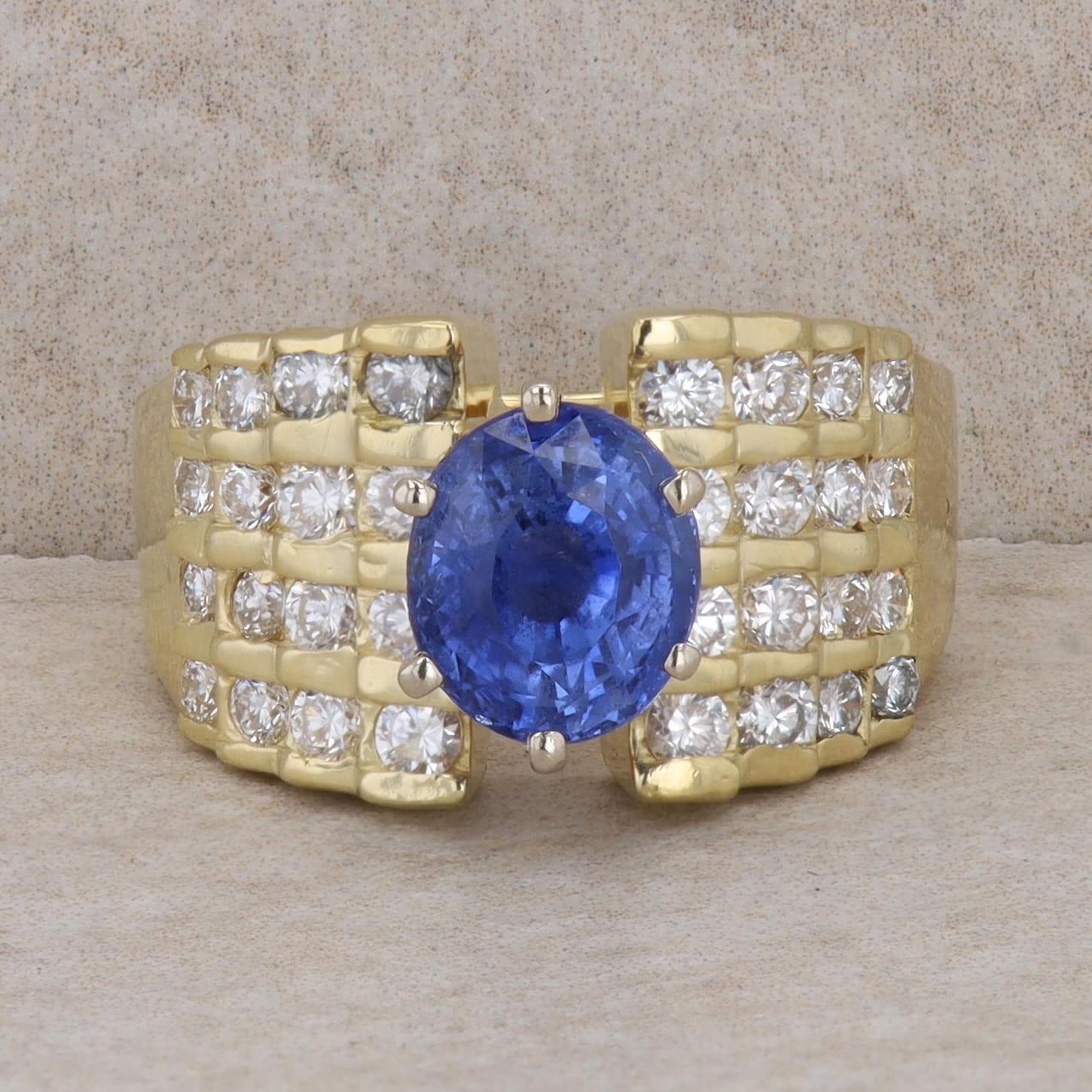 18k Yellow Gold Round Tanzanite & Channel Set Tiered Diamond Ring