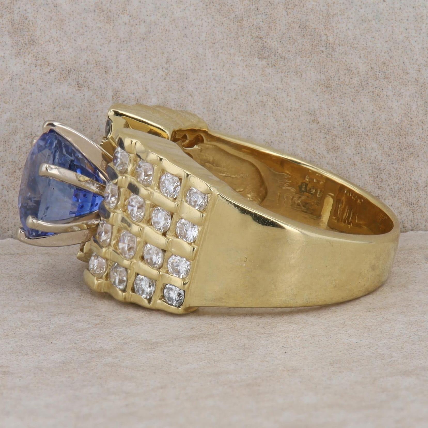 18k Yellow Gold Round Tanzanite & Channel Set Tiered Diamond Ring