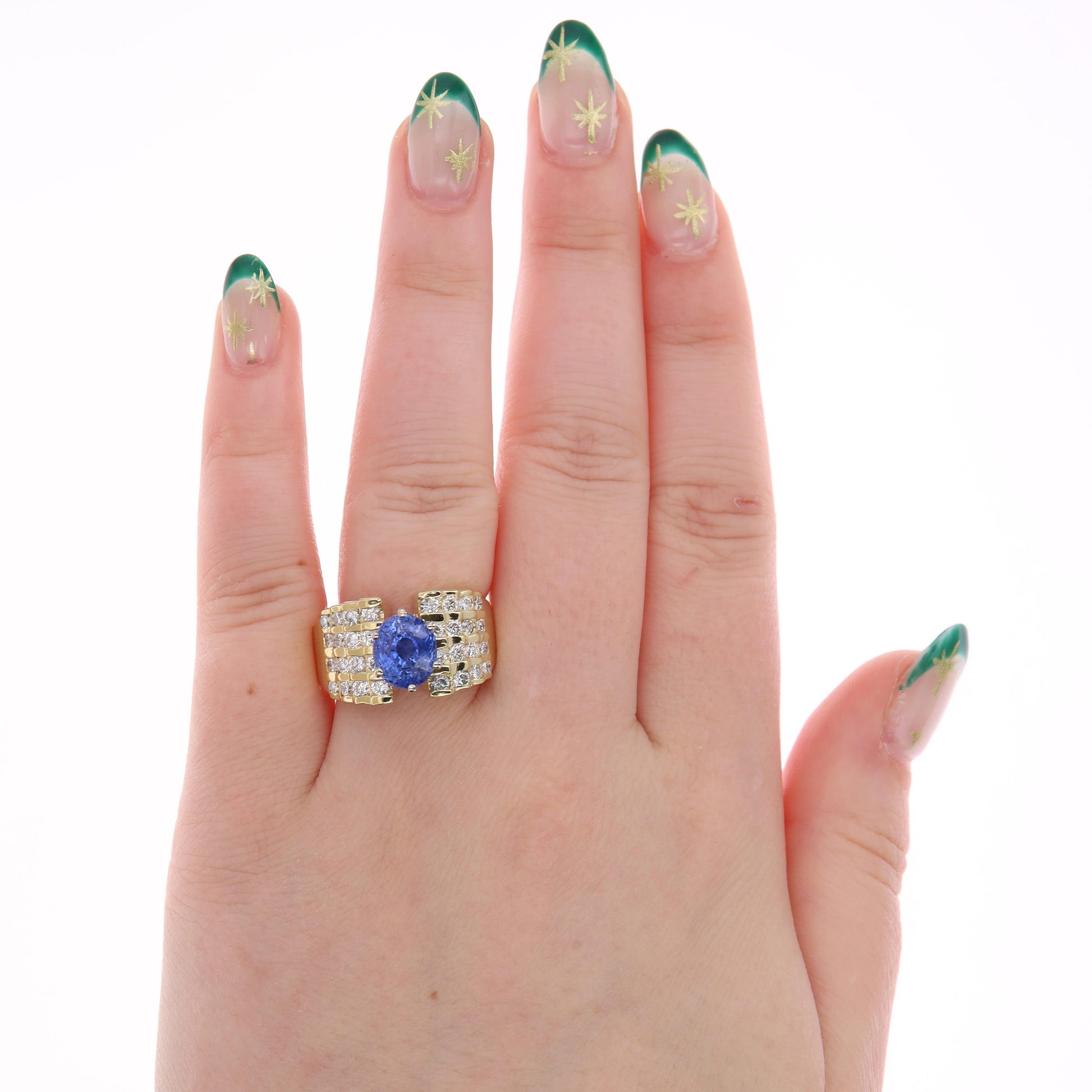 18k Yellow Gold Round Tanzanite & Channel Set Tiered Diamond Ring