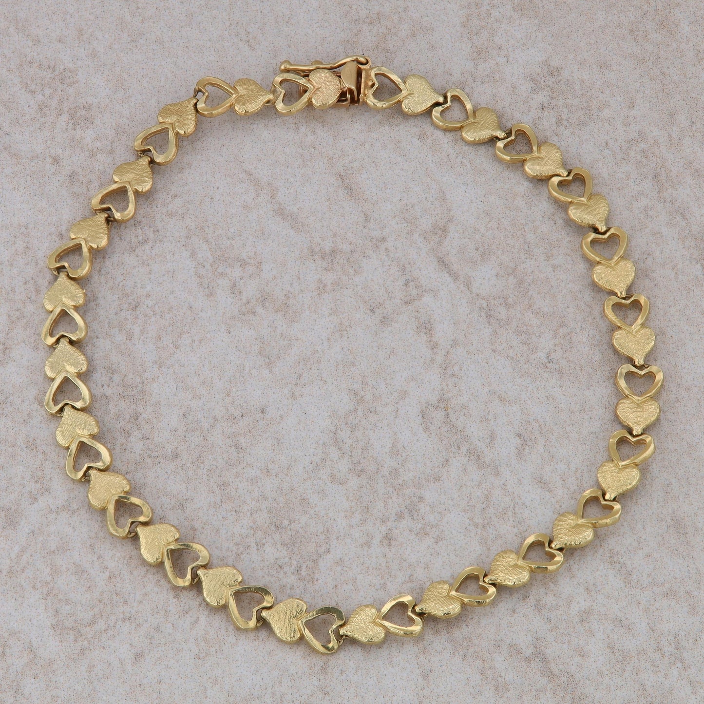 14k Yellow Gold Textured Heart Bracelet