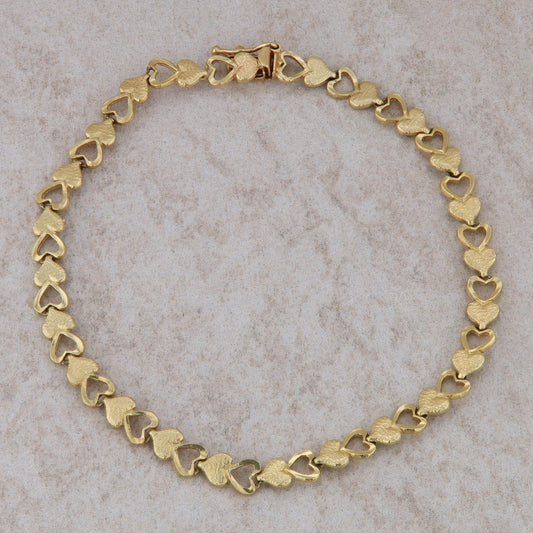 14k Yellow Gold Textured Heart Bracelet