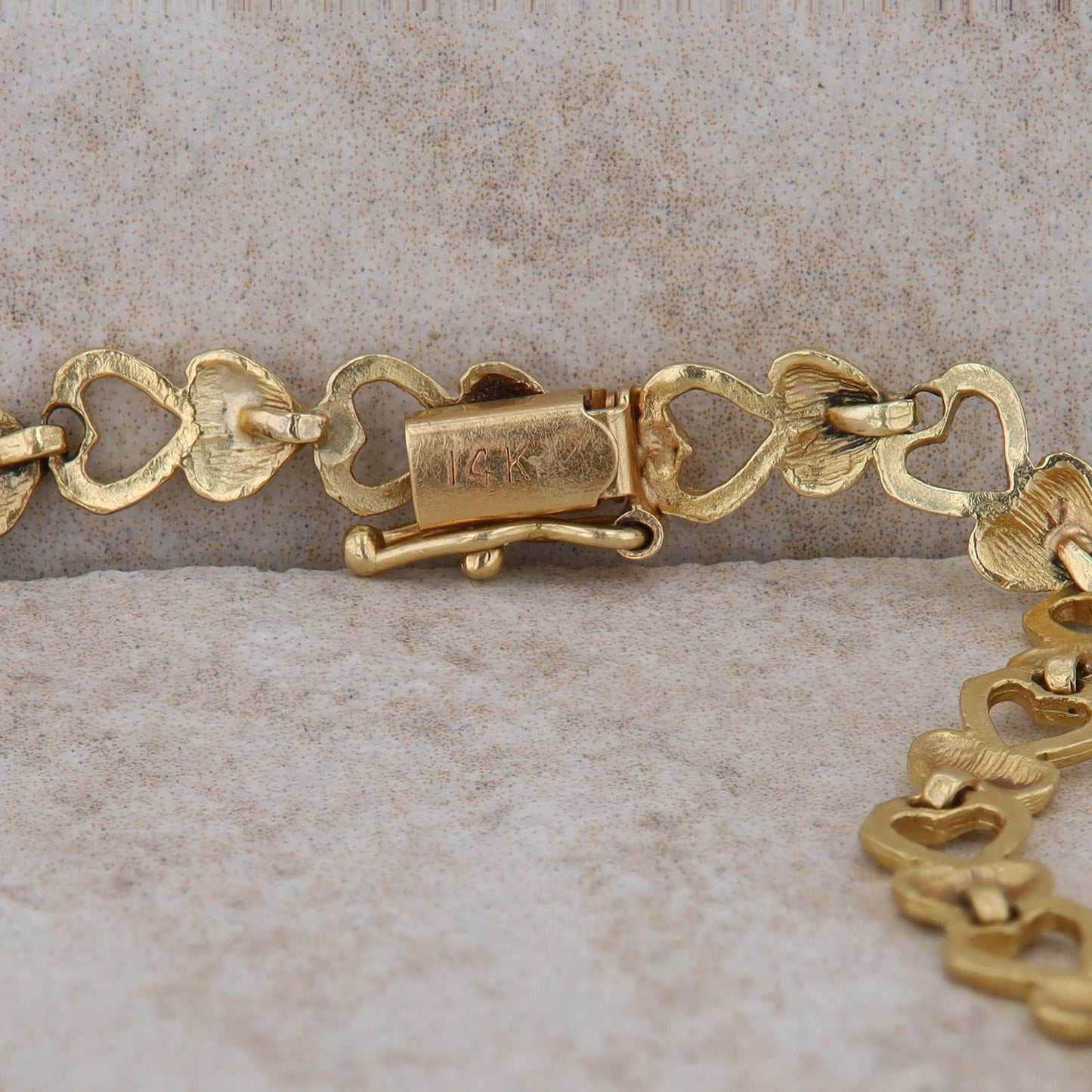 14k Yellow Gold Textured Heart Bracelet