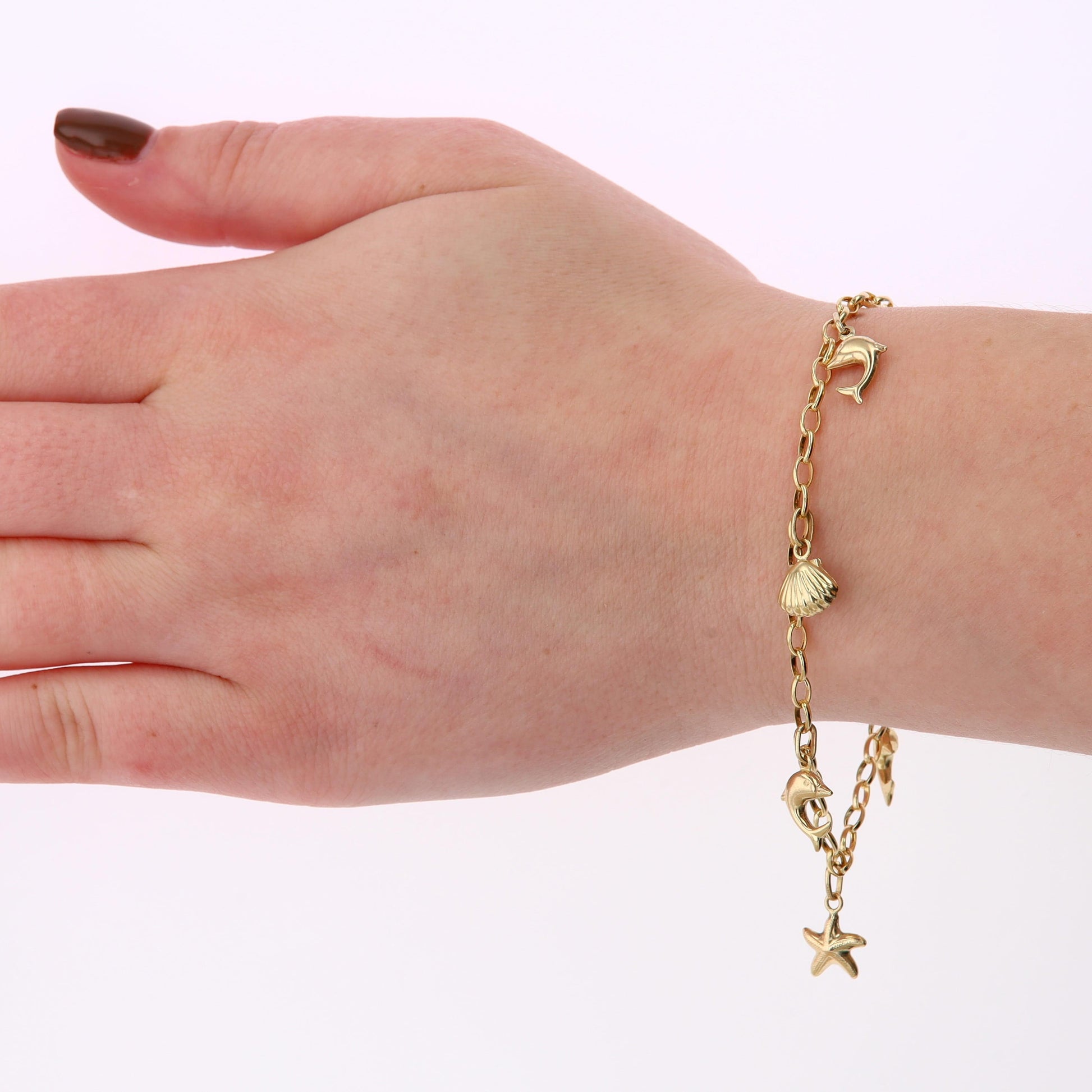 10k Yellow Gold Nautical Sealife Charm Bracelet 2.56g