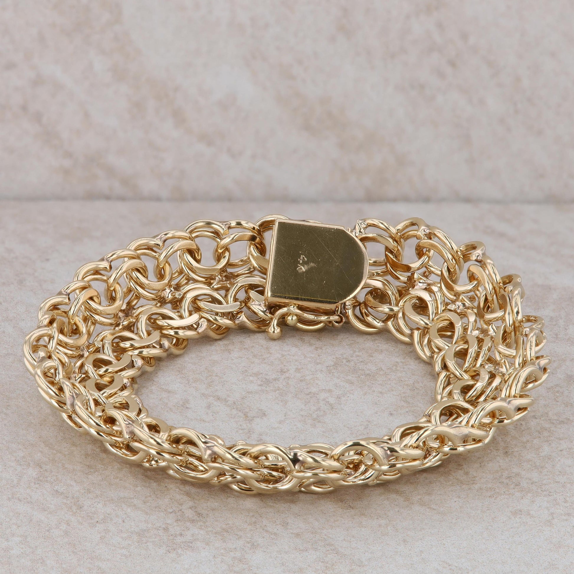 14k Yellow Gold Fashion Double Link Row Chain Bracelet 43.6g