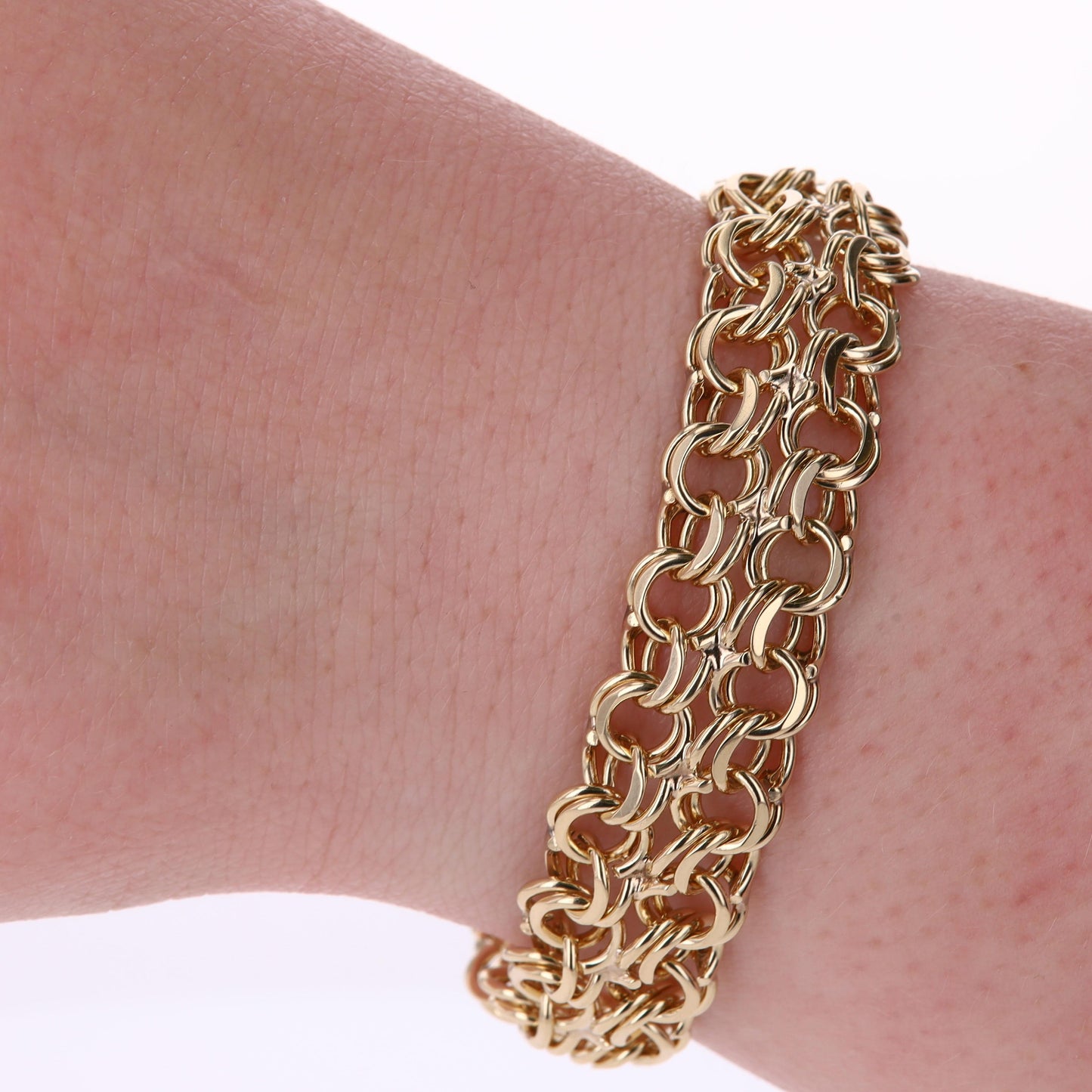 14k Yellow Gold Fashion Double Link Row Chain Bracelet 43.6g