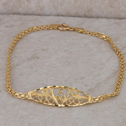 14k Yellow Gold Double Cable Chain with Heart Tag Bracelet 2.81g