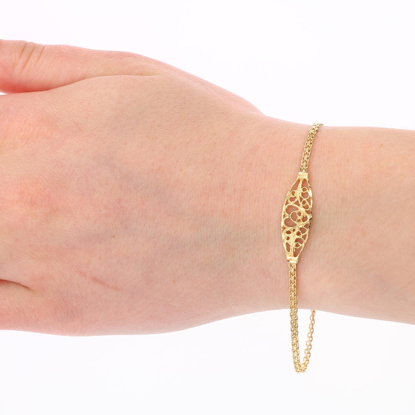 14k Yellow Gold Double Cable Chain with Heart Tag Bracelet 2.81g