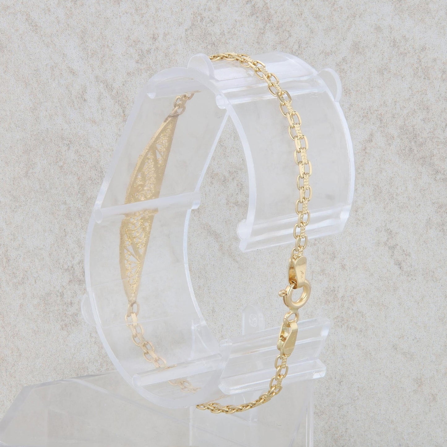 14k Yellow Gold Link with Filigree Swirl Oval Tag Bracelet 7" 2.95g