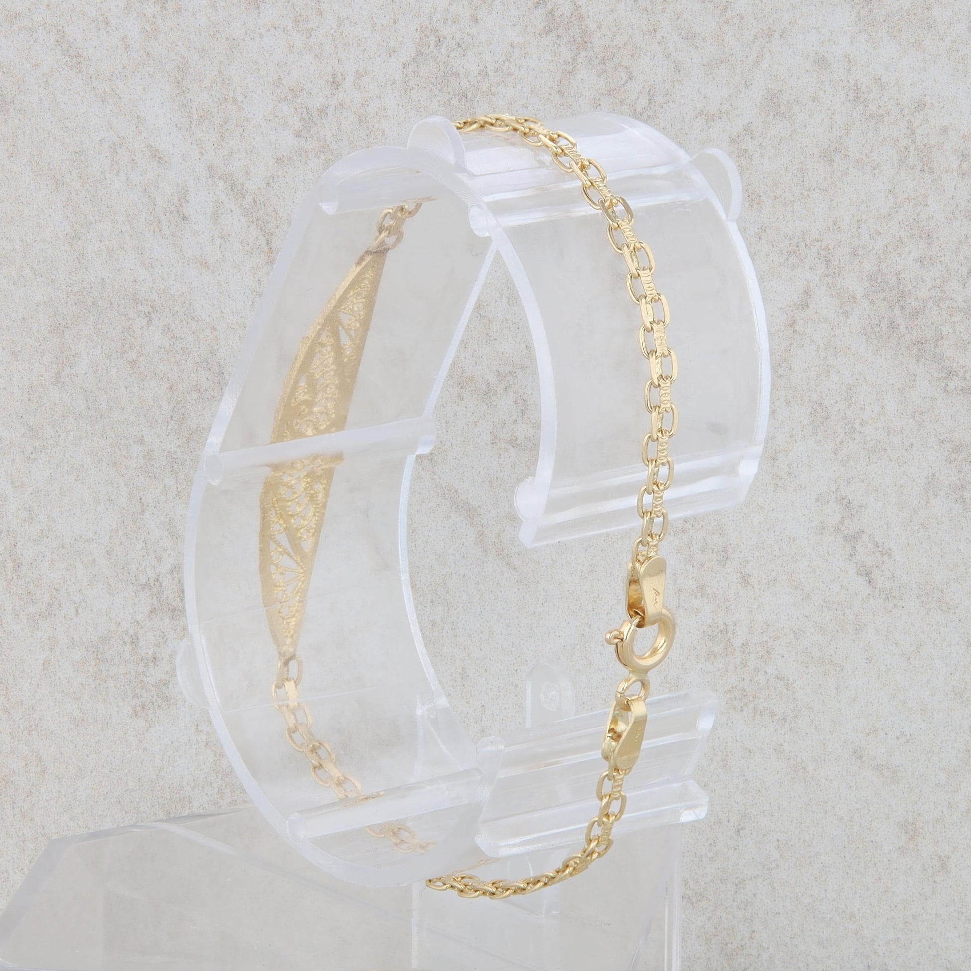 14k Yellow Gold Link with Filigree Swirl Tag Bracelet 6.5" 2.77g