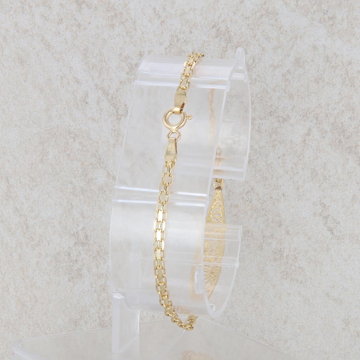 14k Yellow Gold Link with Filigree Swirl Tag Bracelet 6.5" 2.77g