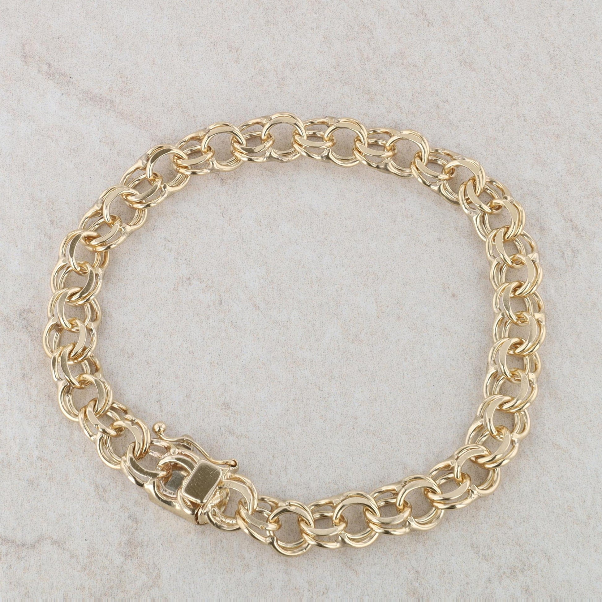 14k Yellow Gold Double Link Charm Fashion Bracelet 14.2g