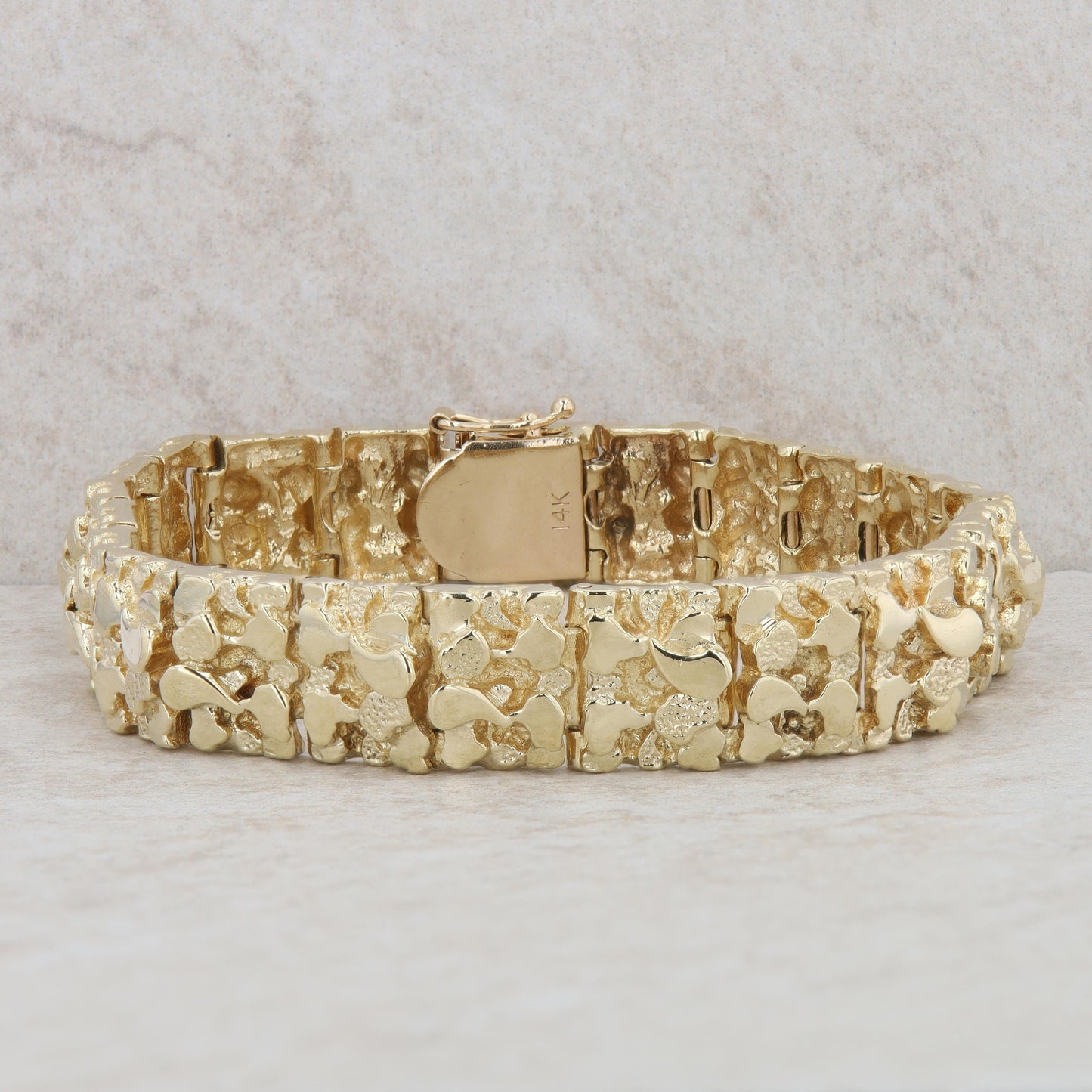 14k Yellow Gold Nugget Chunky Statement Bracelet 58.47g