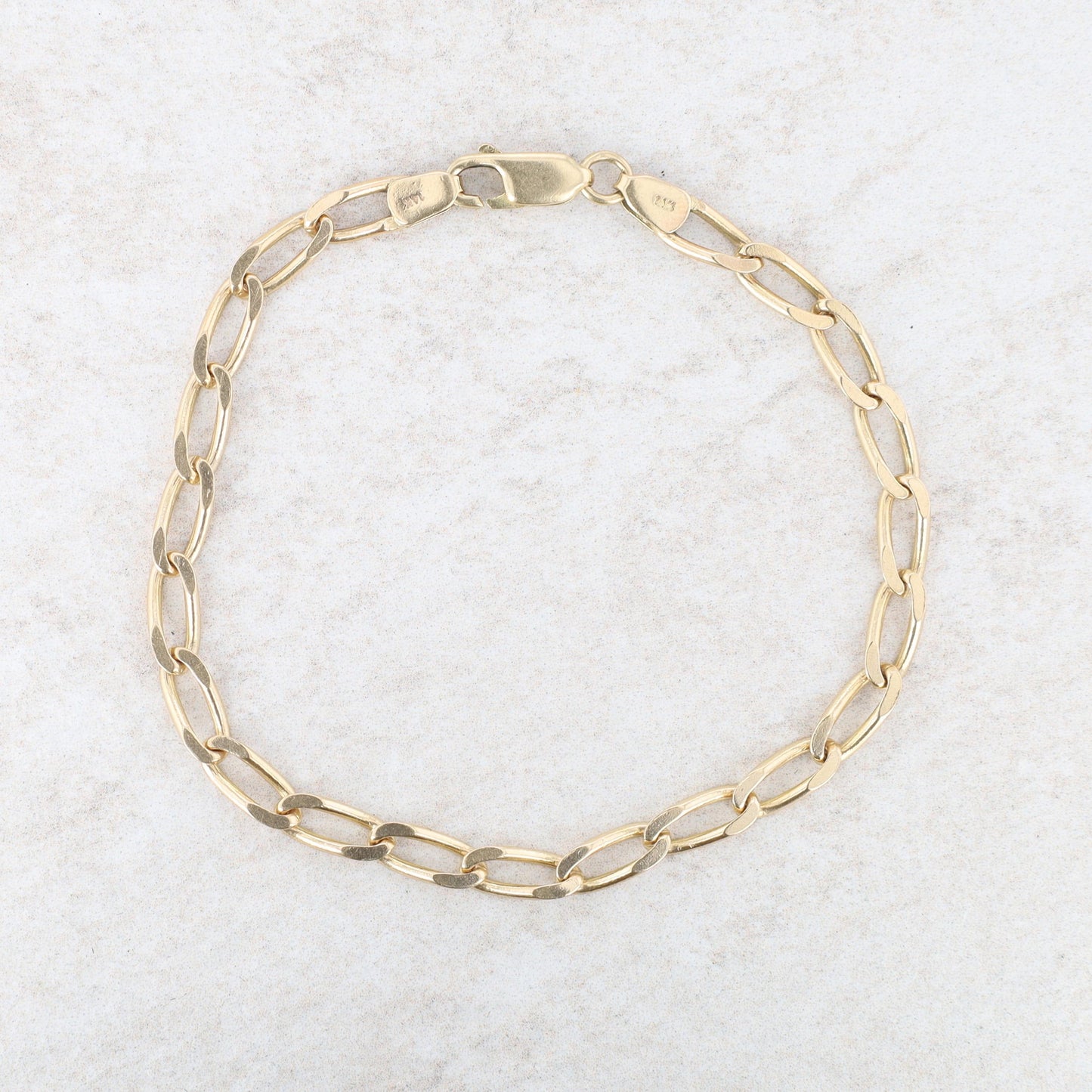 14k Yellow Gold Elongated Curb Bracelet 7" 5.68g