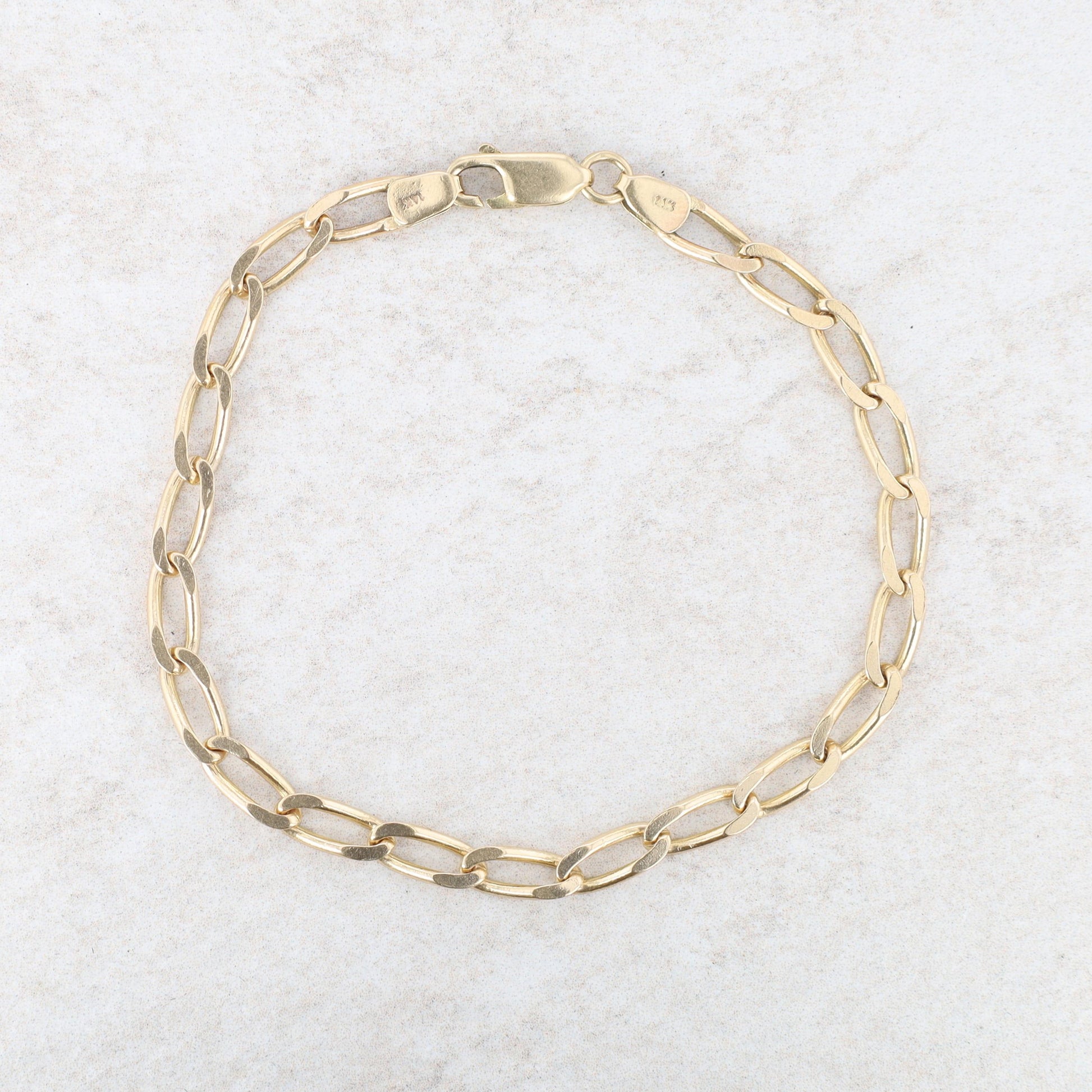 14k Yellow Gold Elongated Curb Bracelet 7" 5.68g