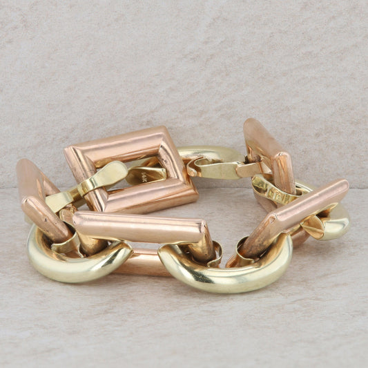 14k Yellow and Rose Gold Geometric Link Bracelet 42.17g