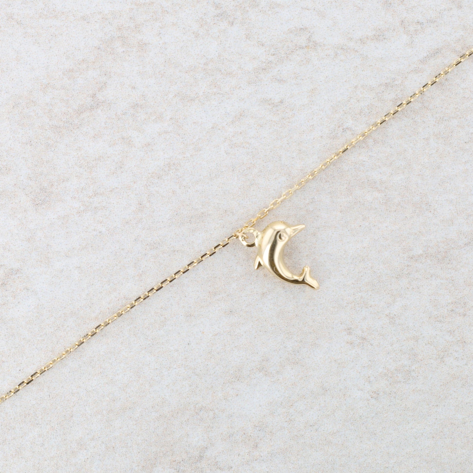 14k Yellow Gold Dolphin Charm Anklet 9-10"