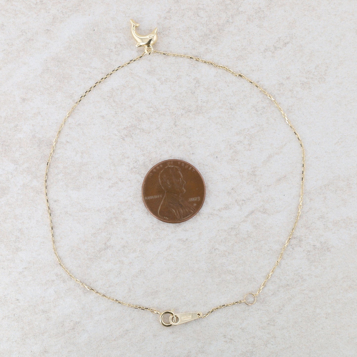 14k Yellow Gold Dolphin Charm Anklet 9-10"