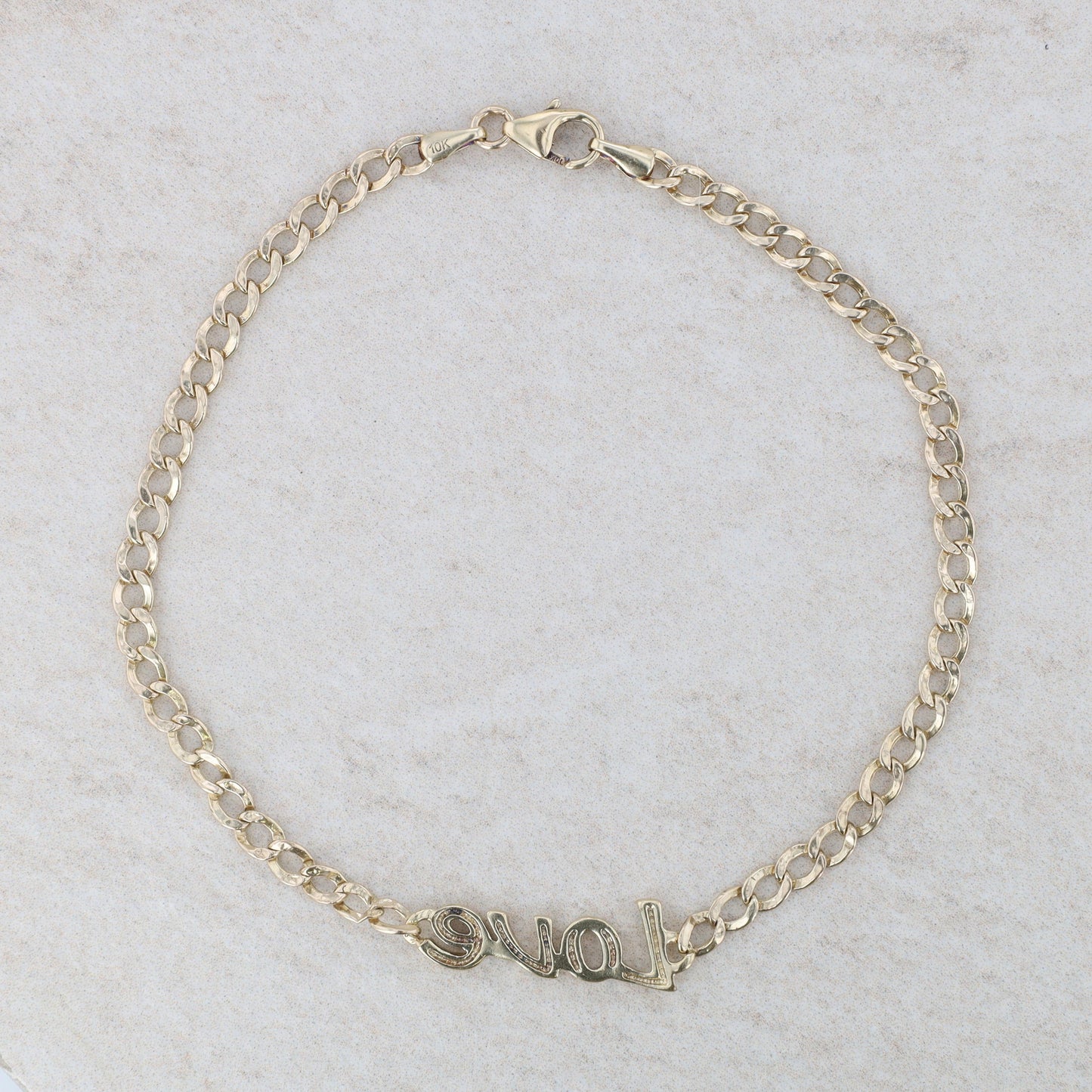 10k Yellow Gold "Love" Curb Link Bracelet 8" 2.64g