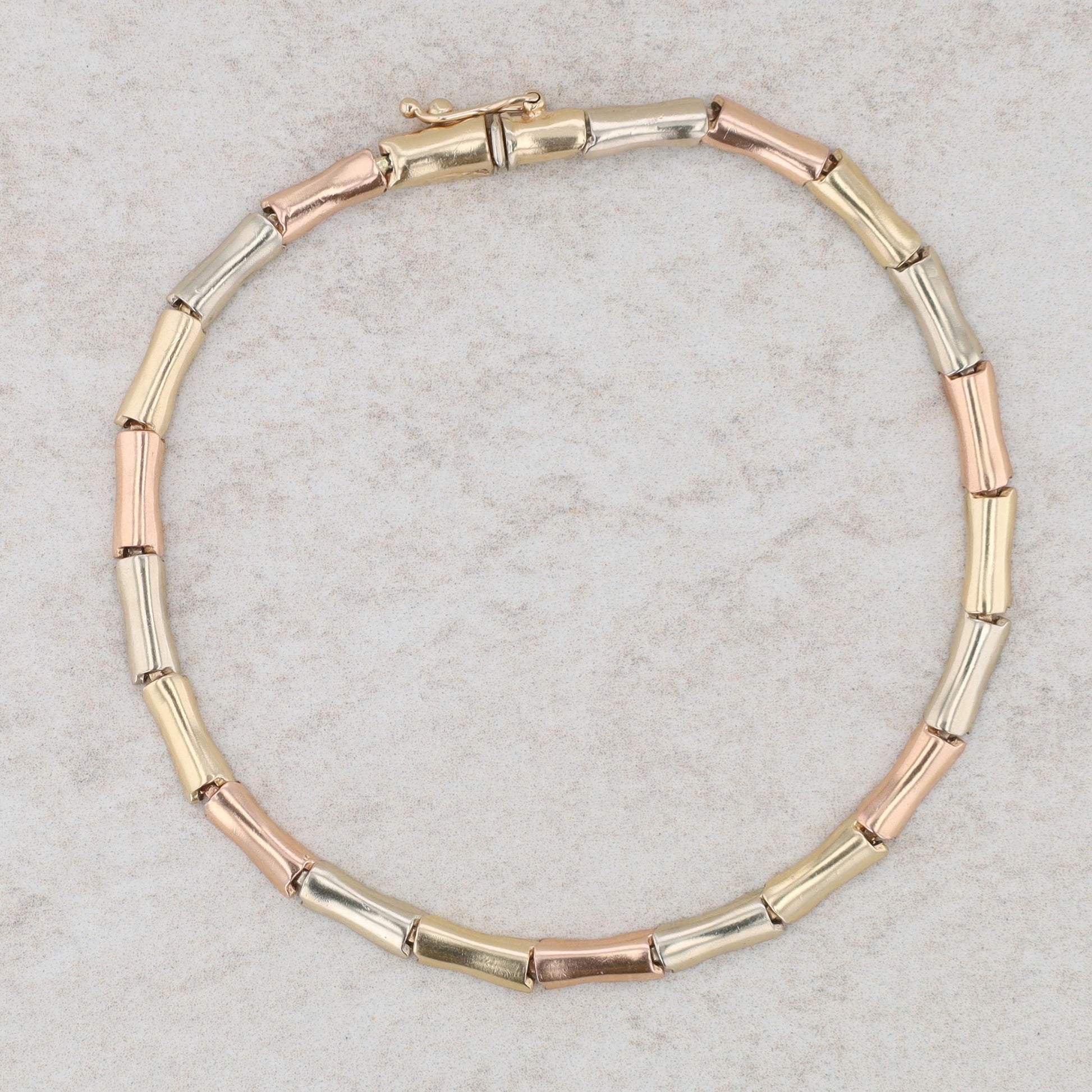 14k Tri Gold Bamboo Link Bracelet 8" 7.25g