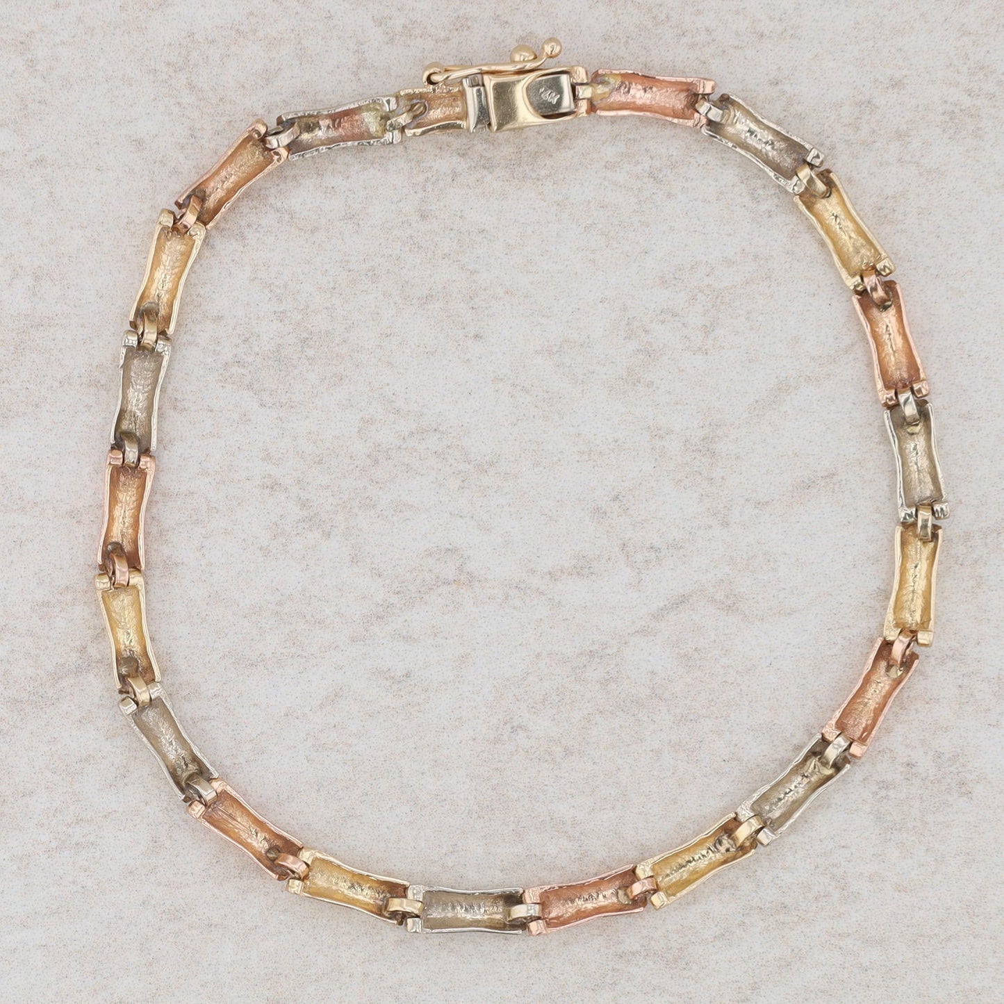 14k Tri Gold Bamboo Link Bracelet 8" 7.25g