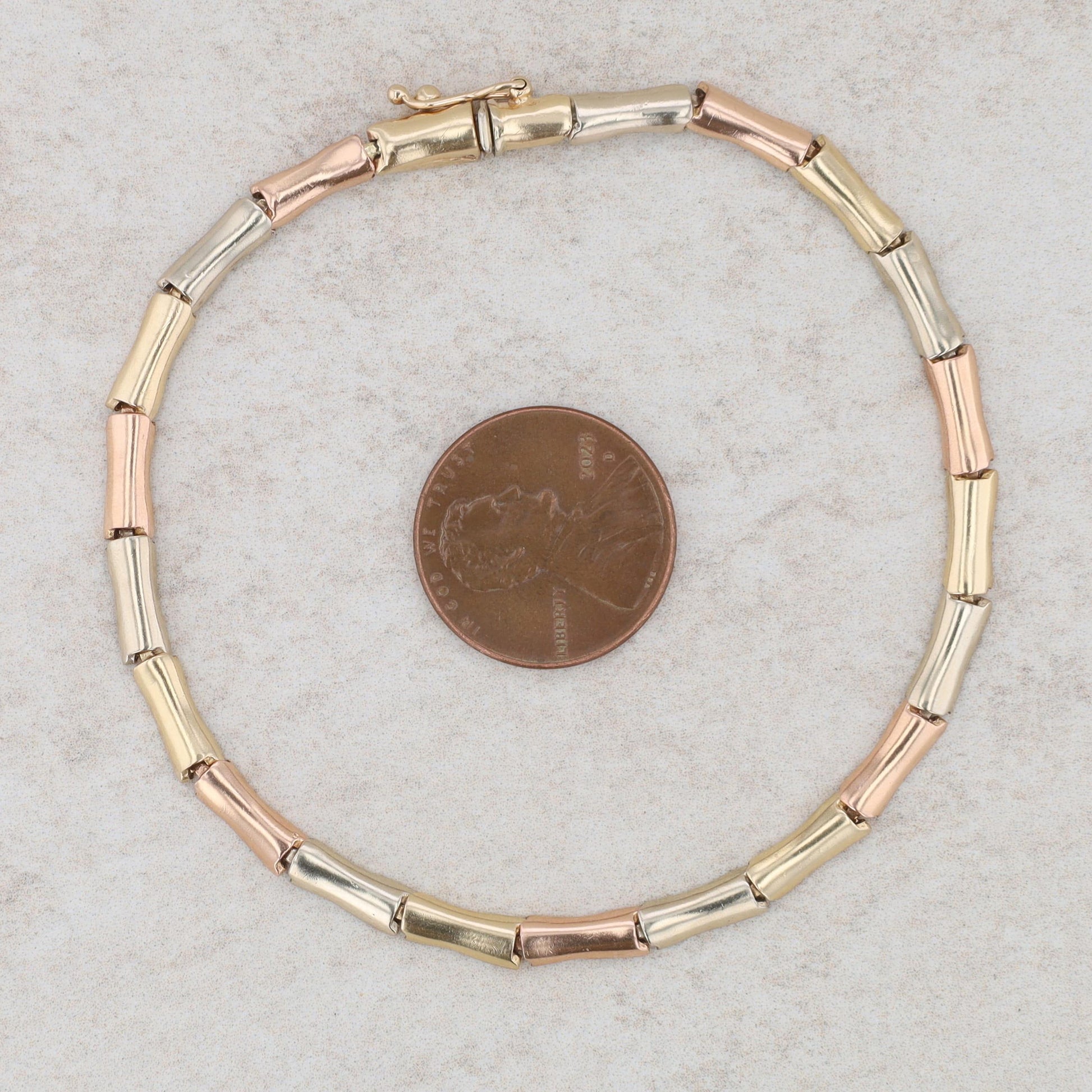 14k Tri Gold Bamboo Link Bracelet 8" 7.25g