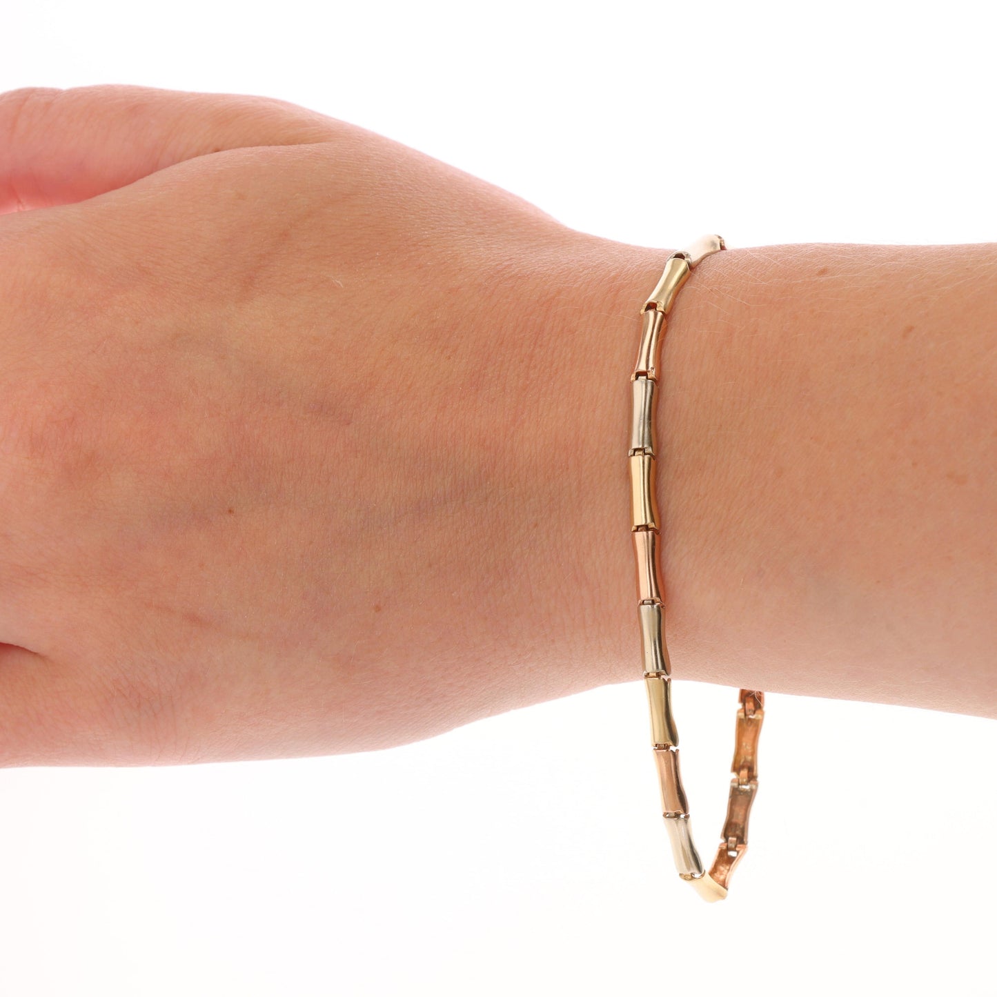 14k Tri Gold Bamboo Link Bracelet 8" 7.25g