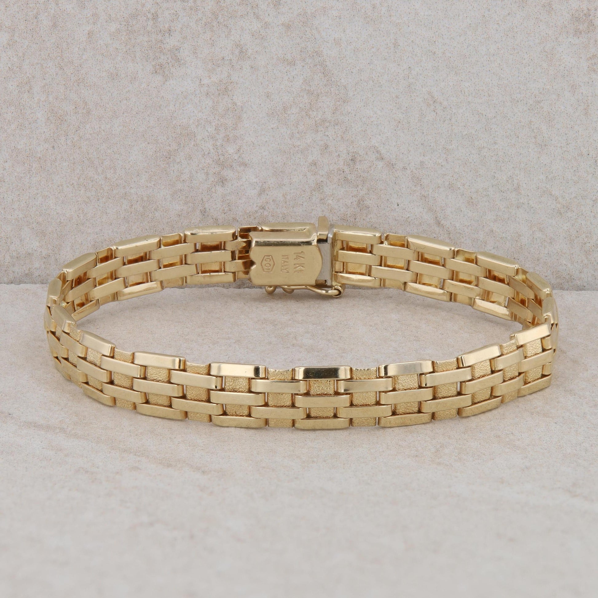 14k Yellow Gold Brick Textured Link Bracelet 6.25" 11.94g