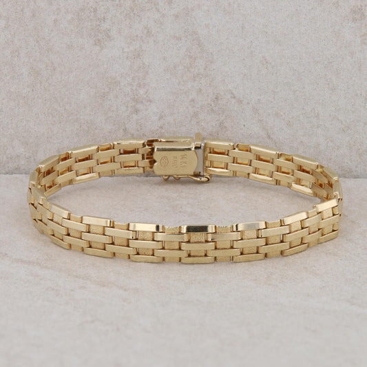 14k Yellow Gold Brick Textured Link Bracelet 6.25" 11.94g