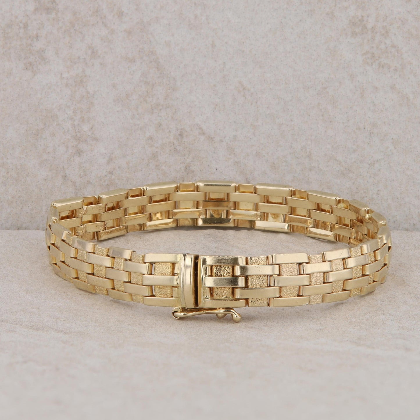 14k Yellow Gold Brick Textured Link Bracelet 6.25" 11.94g