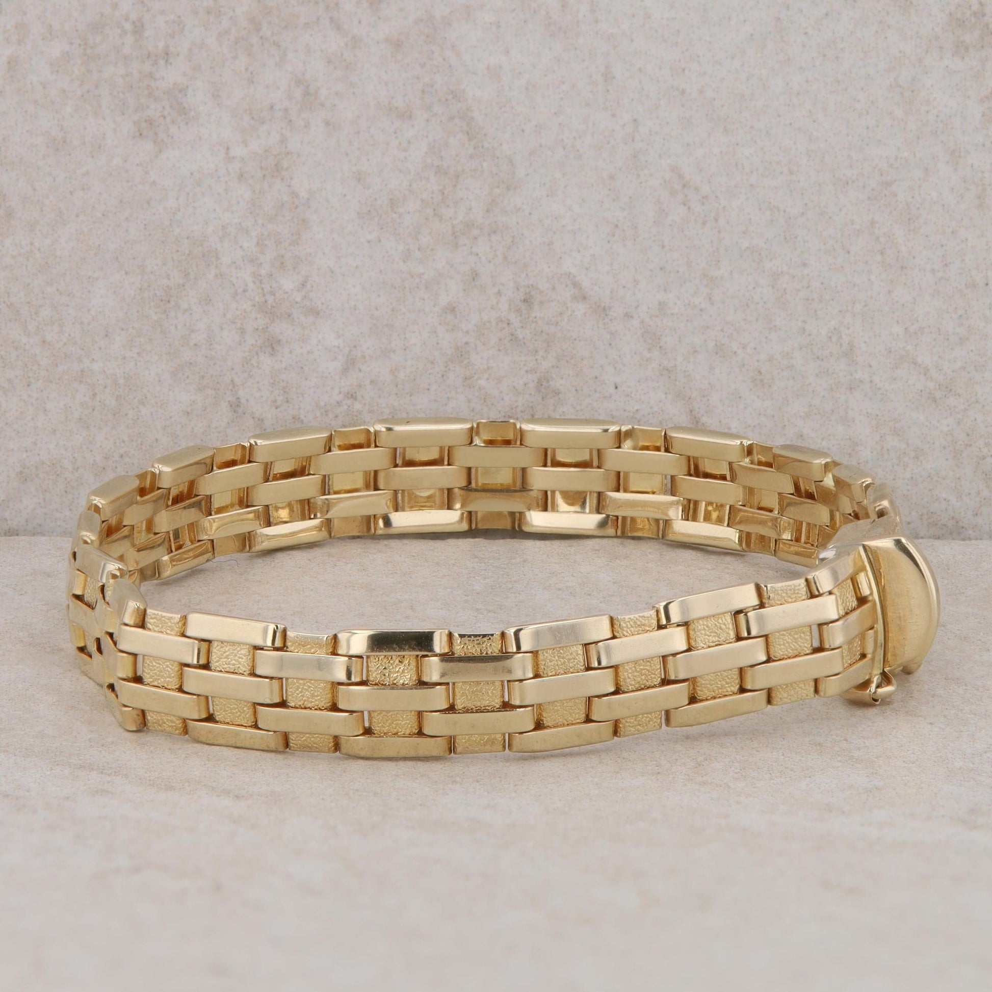 14k Yellow Gold Brick Textured Link Bracelet 6.25" 11.94g