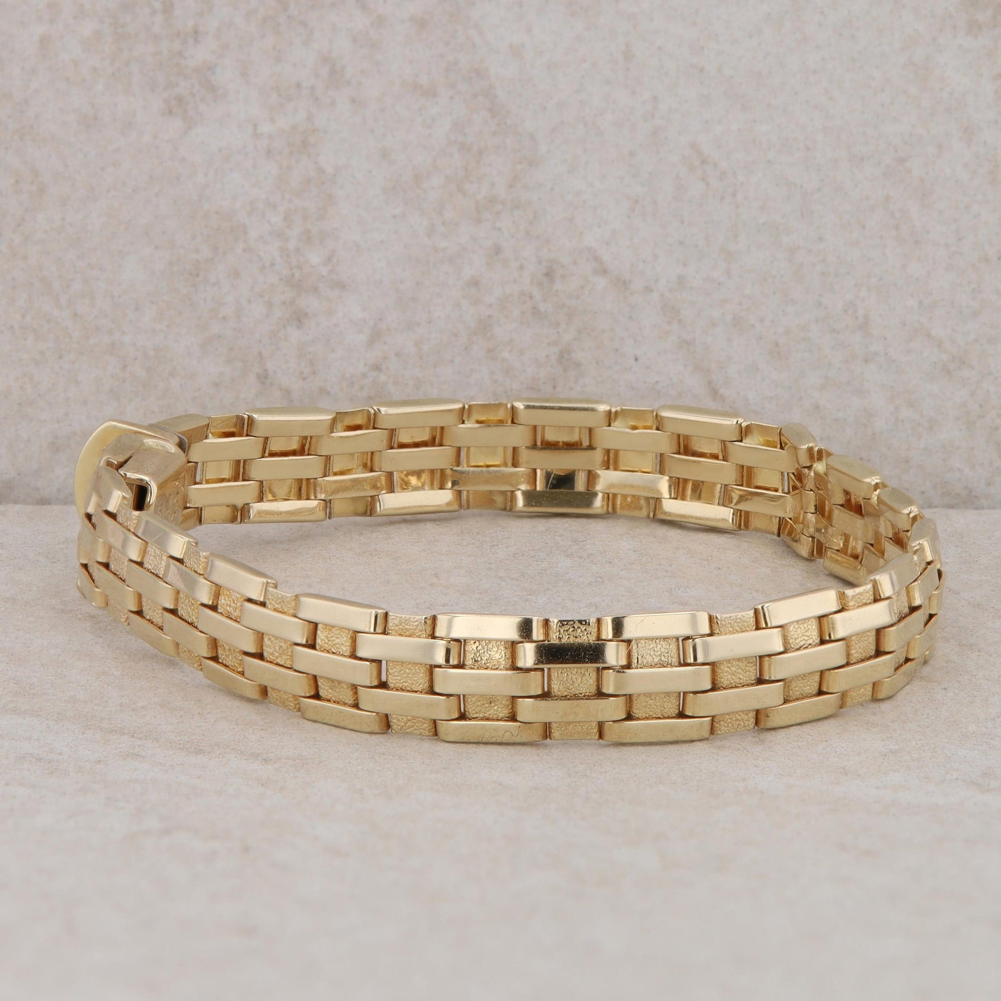 14k Yellow Gold Brick Textured Link Bracelet 6.25" 11.94g